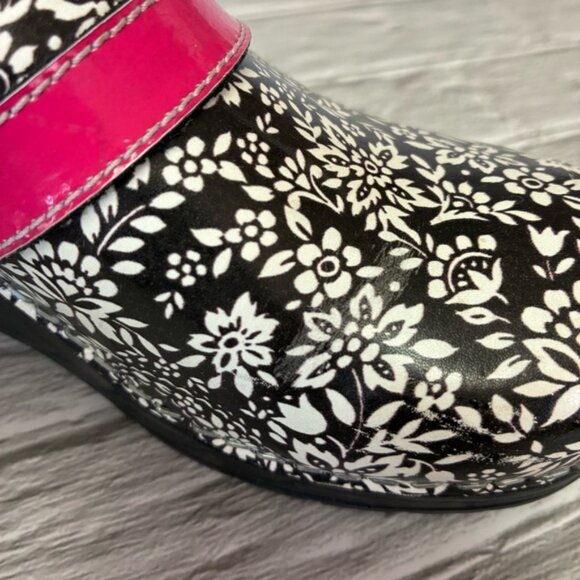 Koi By Sanita White Floral Black & Pink Closed Clogs Comfort Mules Shoes - Picture 15 of 15